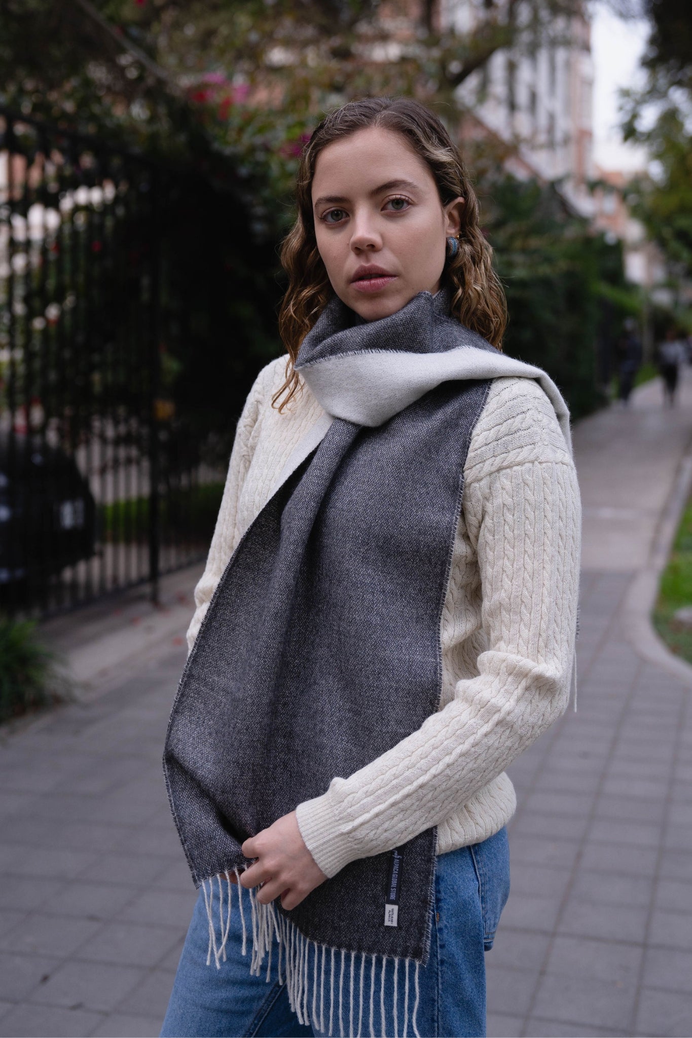 SJAAL WIT & GRIJS - 100% BABY ALPACA