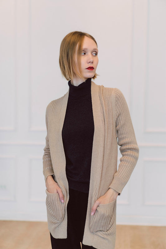 CARDIGAN "VALENCIA" BRUIN - 100% BABY ALPACA