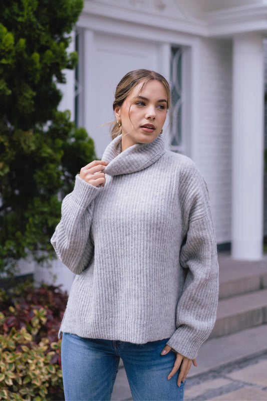 TRUI HOGE KRAAG GRIJS - BABY ALPACA EN MERINO