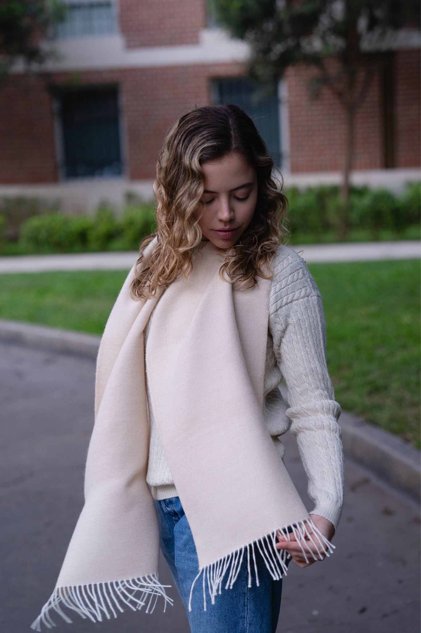 <tc>ÉCHARPE BLANC & BEIGE - 100% BABY ALPAGA</tc>