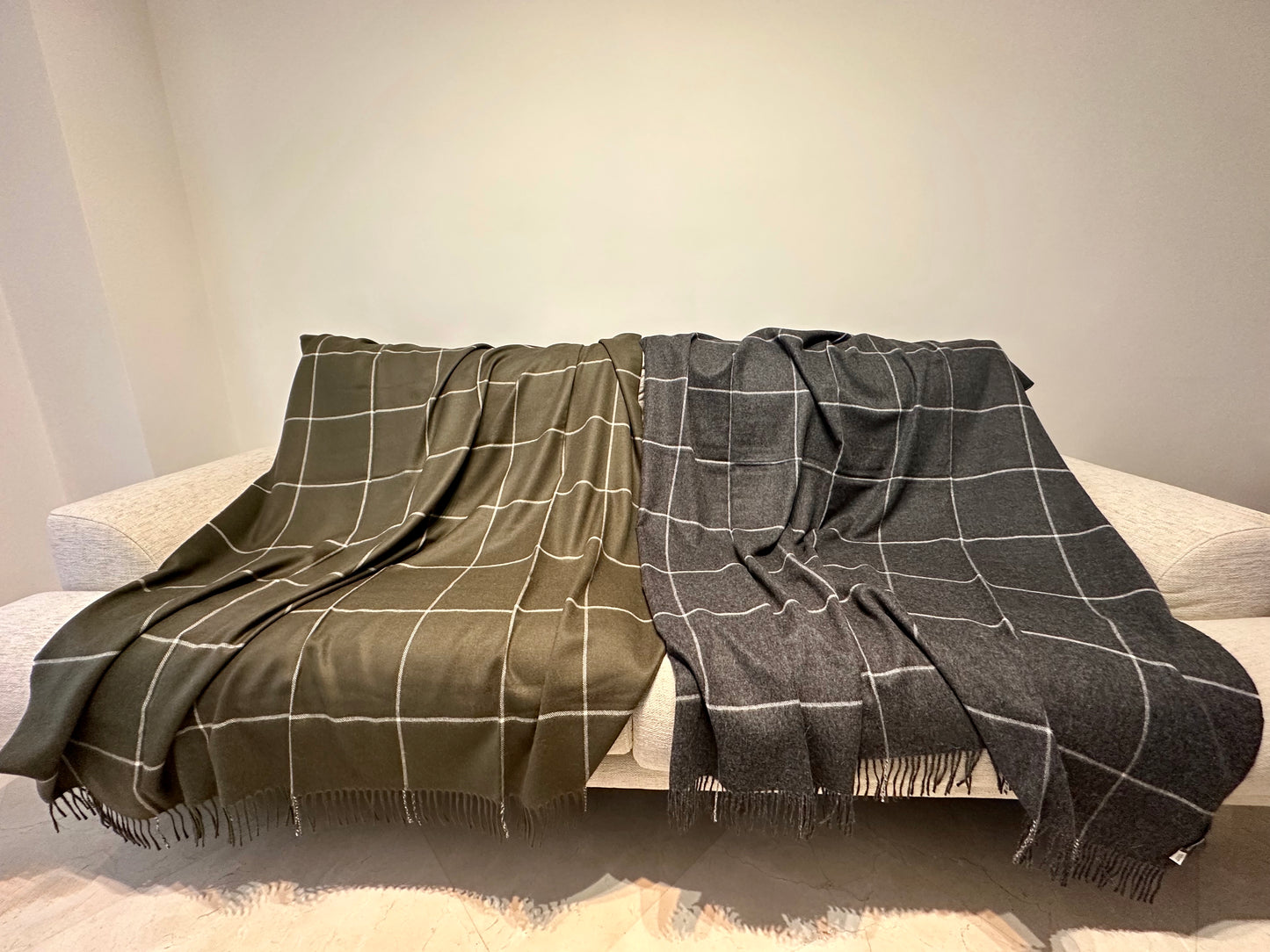 GREEN PLAID BLANKET - 100% BABY ALPACA