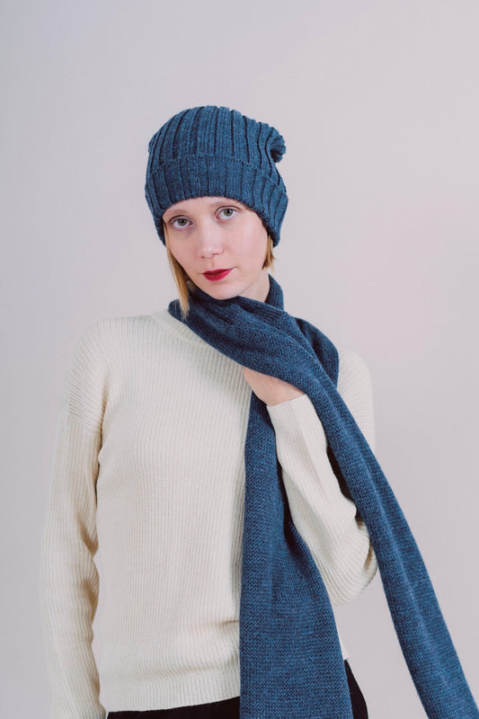 SJAAL EN MUTS "MAYU" BLAUW - 100% BABY ALPACA