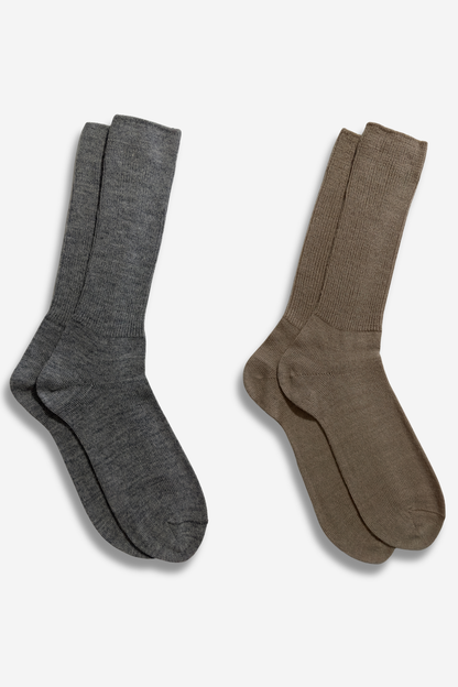 LONG RIBBED SOCKS GREY - BABY ALPACA