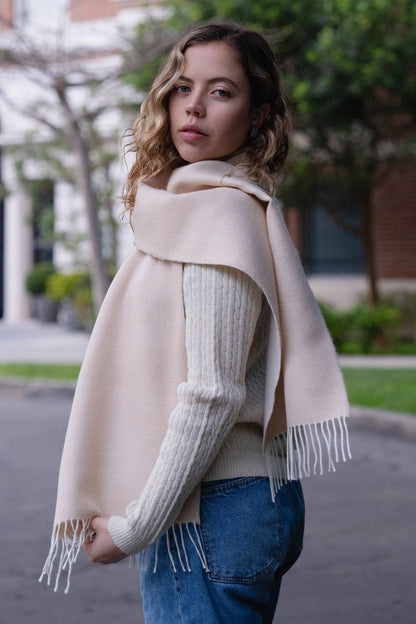 SCARF WHITE & BEIGE - 100% BABY ALPACA