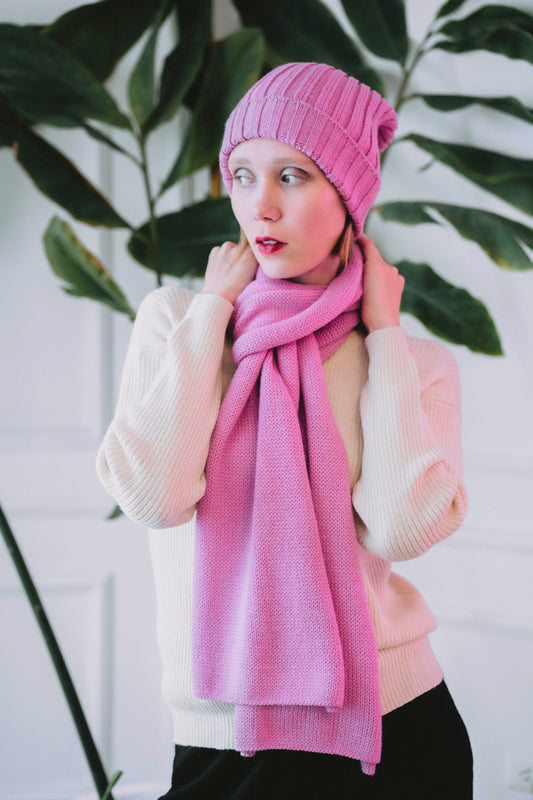 SCARF AND HAT "MAYU" PINK - 100% BABY ALPACA