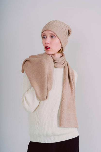 BUFANDA Y GORRO "MAYU" BEIGE - 100% BABY ALPACA