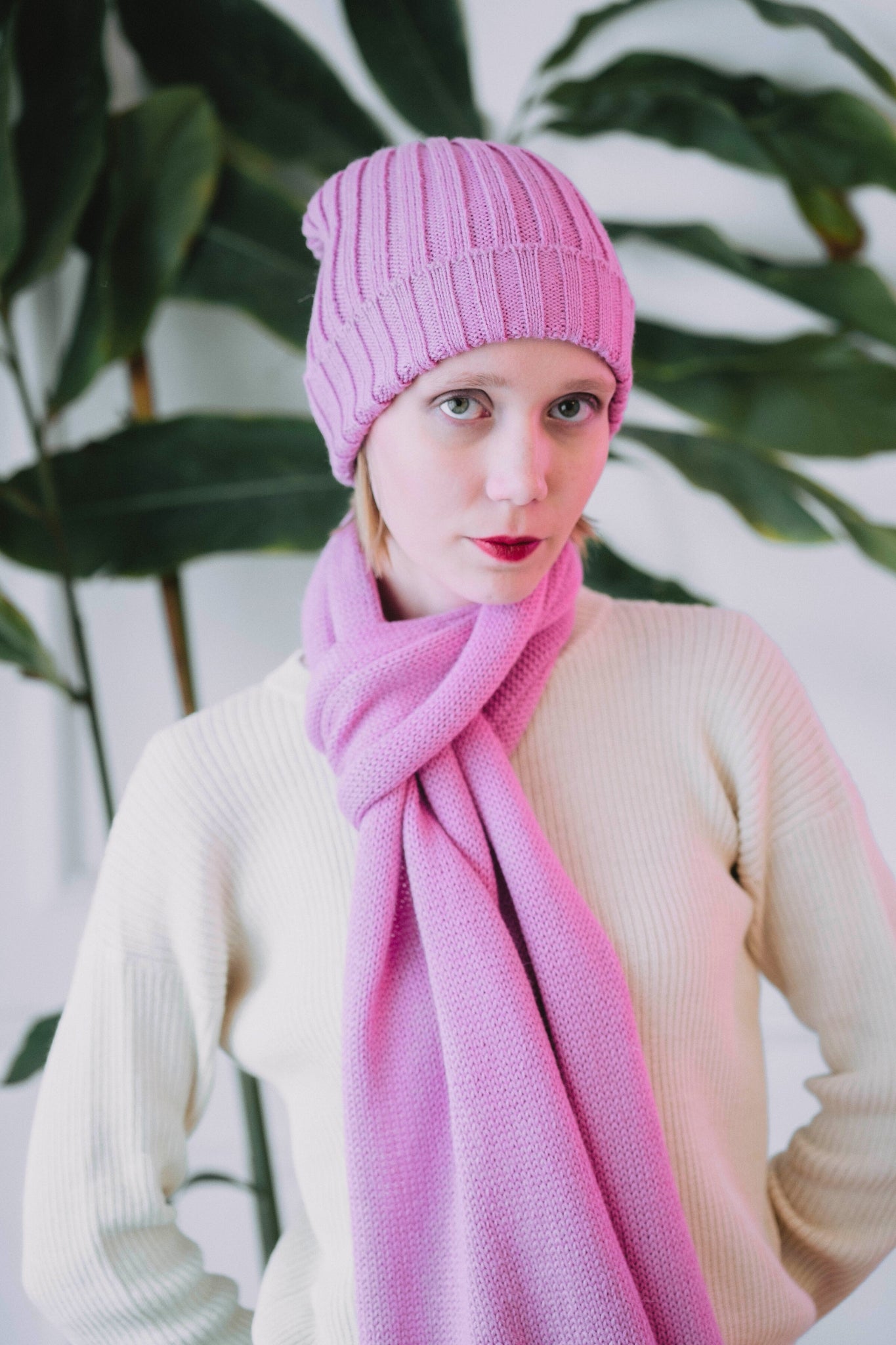 SCARF AND HAT "MAYU" PINK - 100% BABY ALPACA