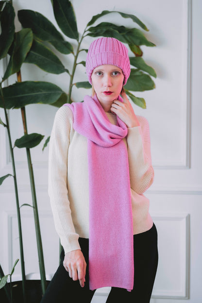 SCARF AND HAT "MAYU" PINK - 100% BABY ALPACA