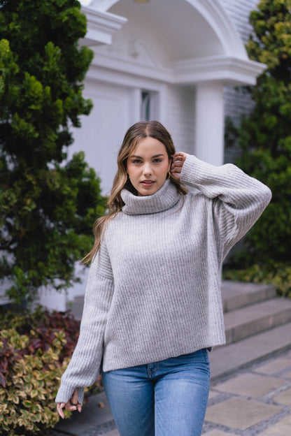 SWEATER HIGH COLLAR GREY - BABY ALPACA AND MERINO