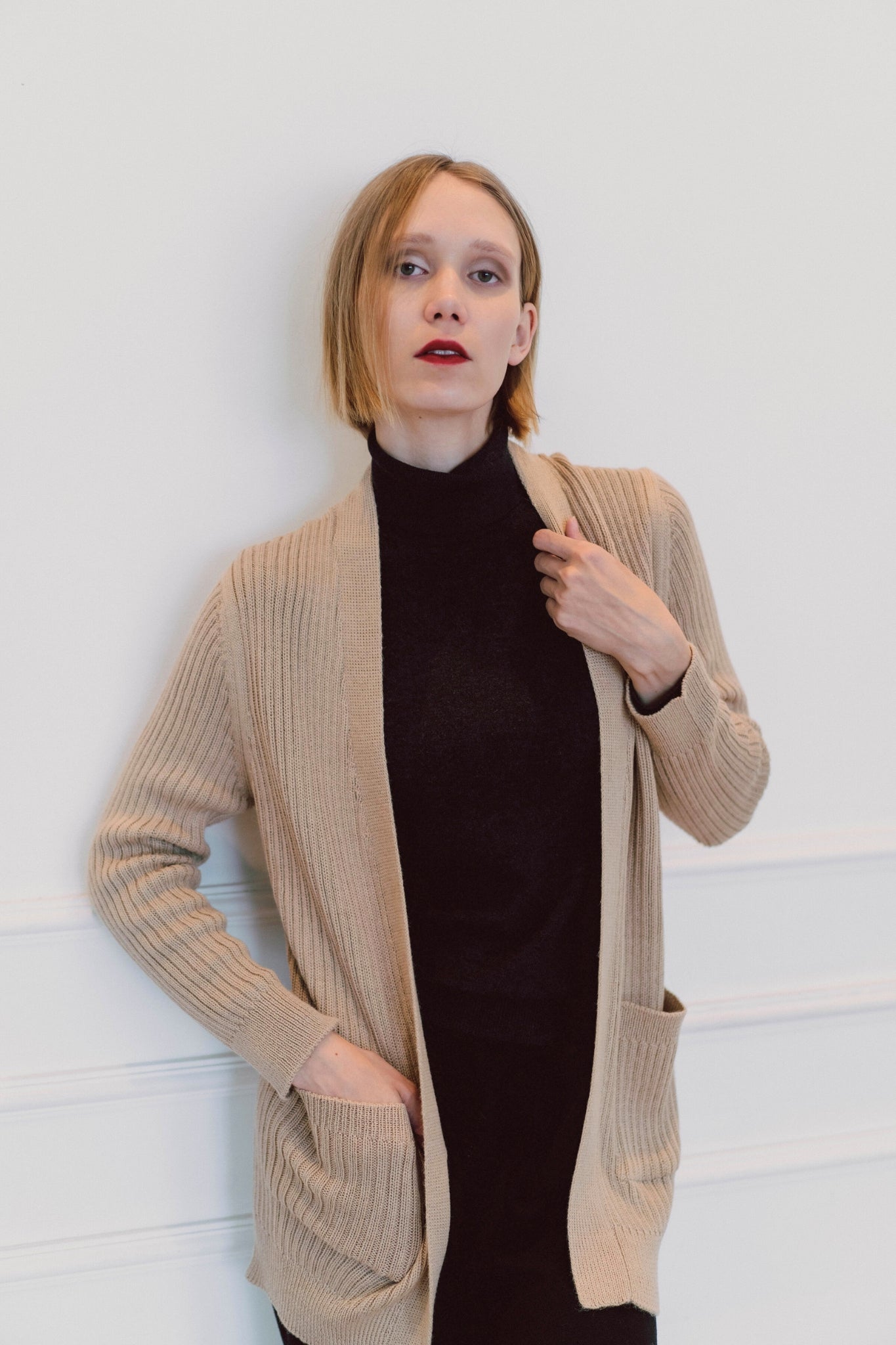 CARDIGAN "VALENCIA" BEIGE - 100% BABY ALPACA