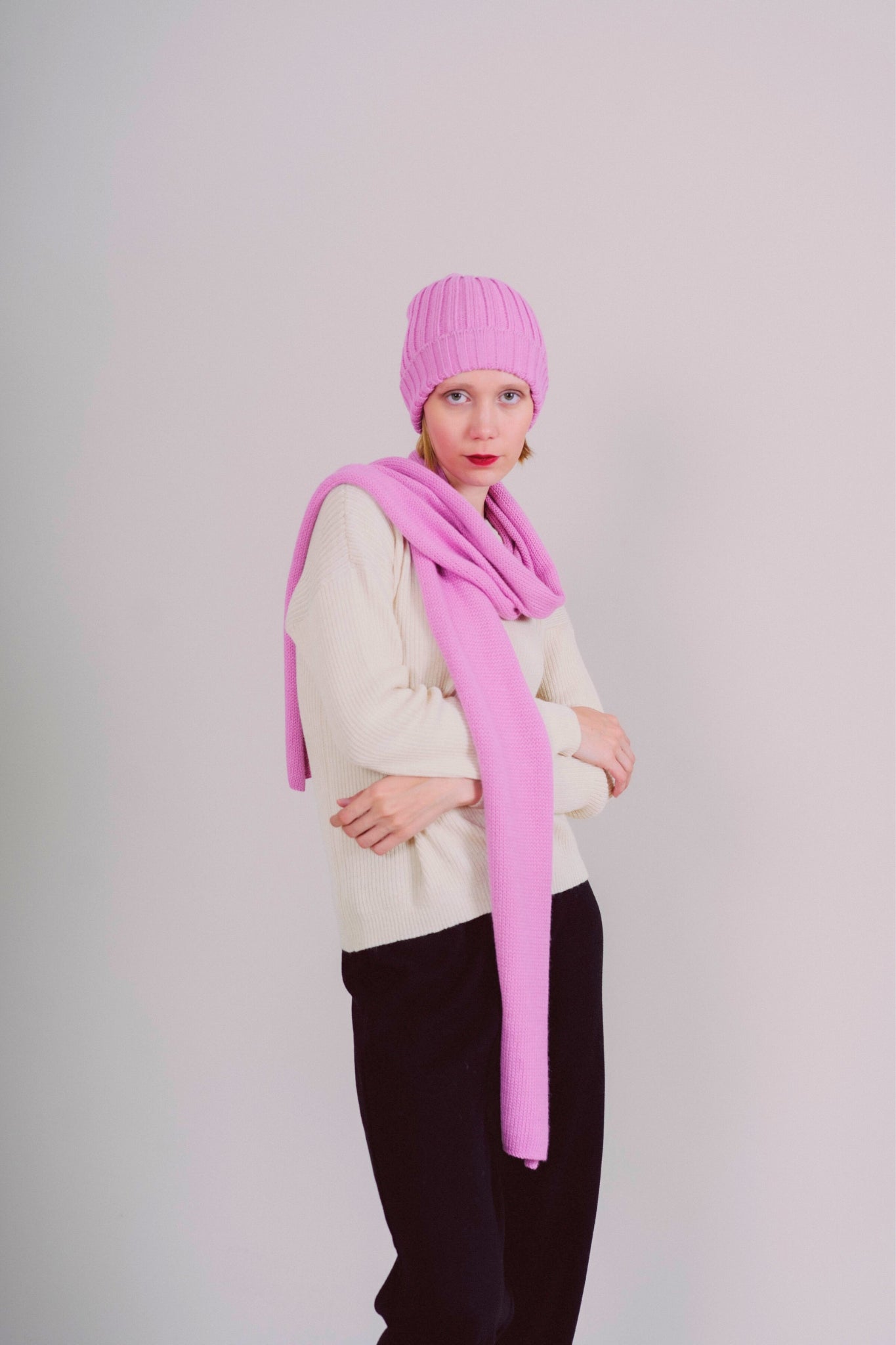 SCARF AND HAT "MAYU" PINK - 100% BABY ALPACA