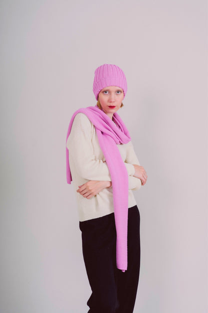 SCARF AND HAT "MAYU" PINK - 100% BABY ALPACA