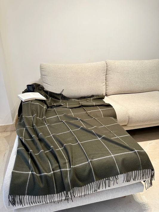 GREEN PLAID BLANKET - 100% BABY ALPACA