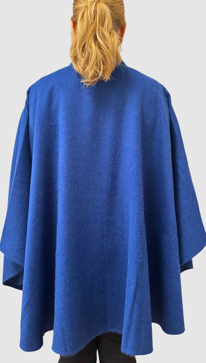 Blue baby alpaca cape made in Peru. One size.