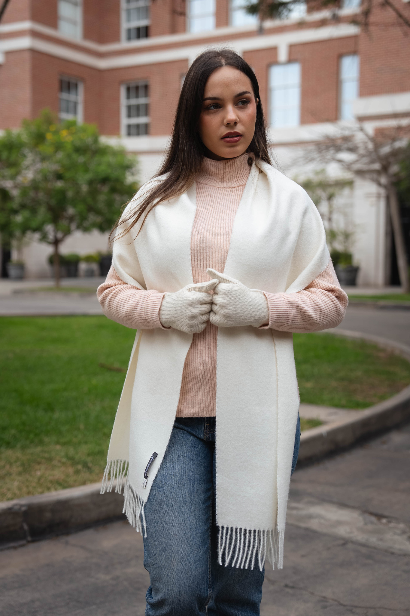 Guantes de alpaca blancos para mujer, diseño elegante y gran calidez para días fríos.